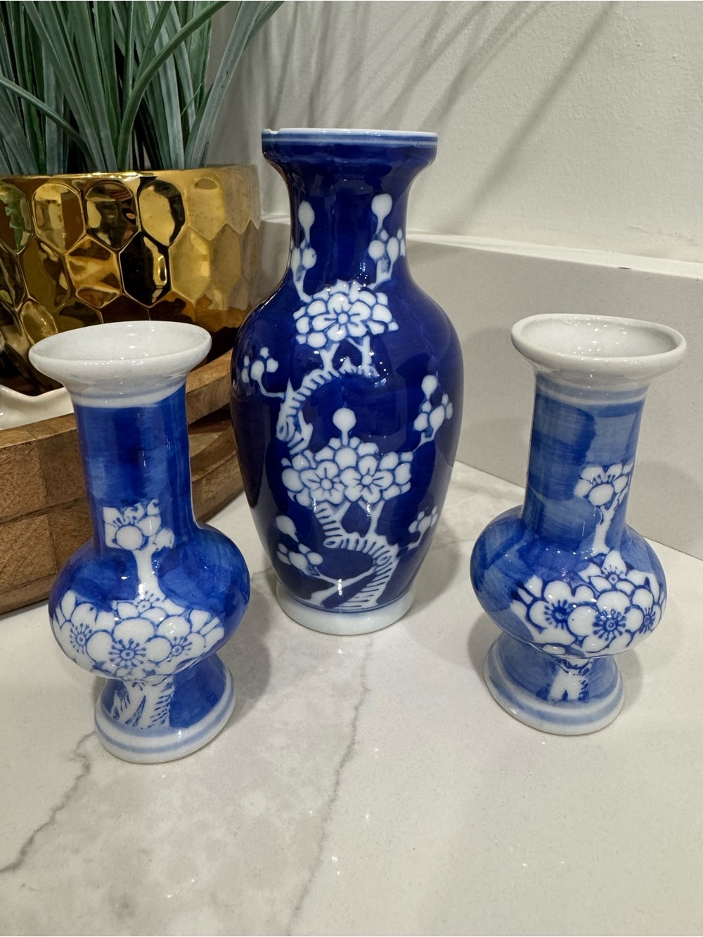 Blue Floral Ceramic Vases - Decorative Home Accents